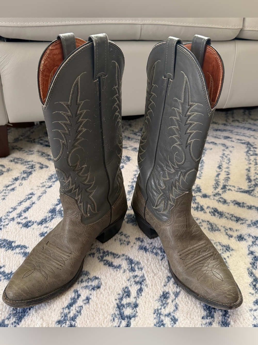 Nocona Gray Western Leather Heeled Cowboy Boots